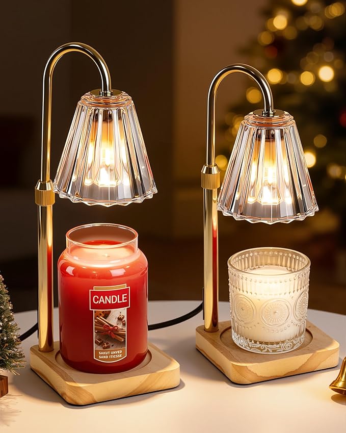 Marycele Candle Warmer Lamps 2 Pack, Electric Wax Warmer Lamp with Timer for Jar Candles, Aesthetic Home Decor, Housewarming Gifts for Women, Adjustable Height Clear