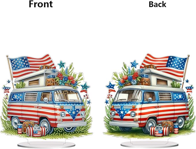 ARTopet 2Pcs DIY Diamond Desktop Ornament US Independence Day Special Shaped Crystal Double Sided Pattern Single Sided Diamond Art Painting Tabletop Home Ornaments Decor-01