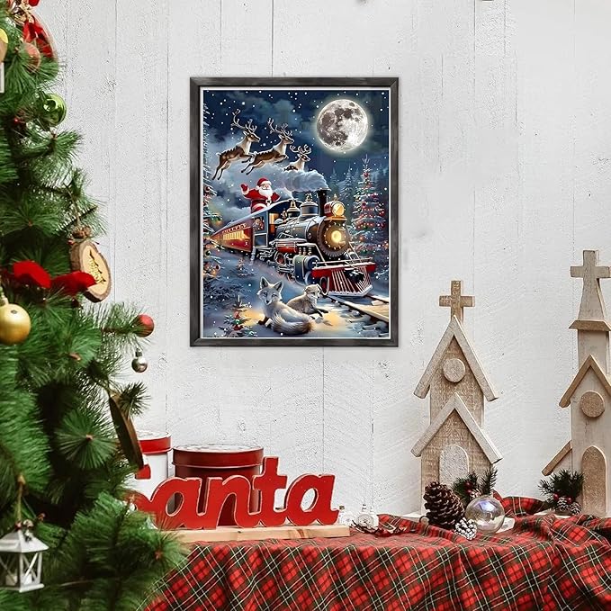DOMROM Christmas Diamond Painting Kits, Santa Claus and Deer 5D Diamond Art Kits,Gem Art Painting with Diamonds Dots, Arts and Crafts for Beginners Adult Wall Decor 12 x 16inch