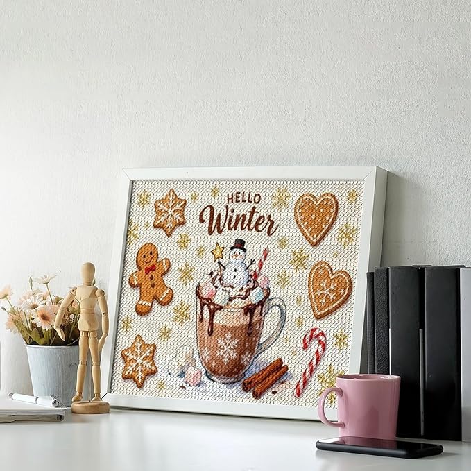 Diamond Painting Kits for Adults - Hello Winter Ice Cream & Gingerbread Snowflakes & Candles Painting DIY 5D Full Drill Diamond Dots Paintings with Diamonds Gem Art And Crafts Home Decor 16"x20"