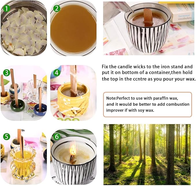 100 pcs Wooden Candle Wicks for Candle Making 0.75 * 5.1 inch Crackling Wood Wicks/Smokeless Candle Wick with Metal Base Clip 50 Sets