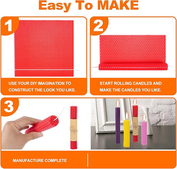 Thleunei Beeswax Candle Making Kit for Kids - 24 Pack 10x8 Inch Beeswax Sheets Candles Making Kit Supplies - Perfect DIY Craft Gift for All Ages,Create Beautiful, All-Natural Candles at Home