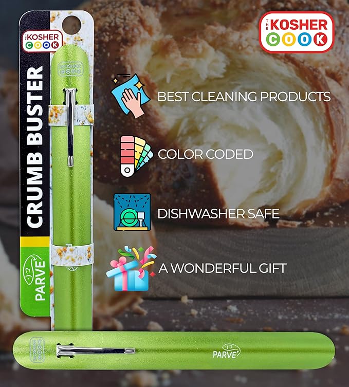 Parve Green Crumb Buster - Quick and Efficient Metal Crumb Remover - Dust of Tables and Countertops for Quick Cleaning - Color Coded Kitchen Tools by The Kosher Cook