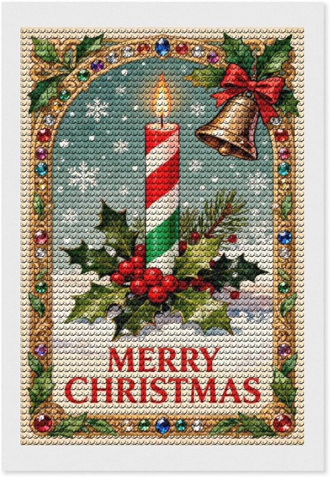 AIVKIEJK Diamond Painting Kits for Adults - Merry Christmas Candle & Holly Accents Painting DIY 5D Full Drill Diamond Dots Paintings with Diamonds Gem Art and Crafts Home Decor 8"x12"