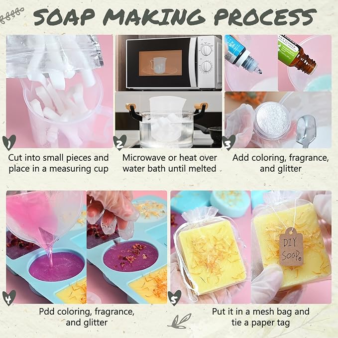 Jcoos DIY Soap Making Kit, Soap Making Kit for Adults Girls, Make Your Own Soap Making Supplies, Shea Butter Glycerin Base, Mold, Dried Flowers, Dye, DIY Scents Crafts, Valentine's Day Gifts