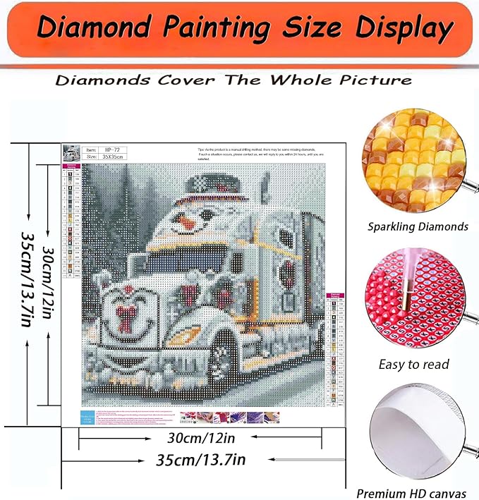 APTDYIGL 5D Christmas Diamond Painting Kits for Adults Beginner,DIY Truck Diamond Art Kits for Adults,Round Full Drill Diamond Dots with Gem Art Kits,Home Wall Decor 13.7X13.7inch