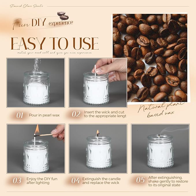 MTLEE Pearled Candle 2.2 lb Sand Wax Scented Sand Candle Kit with Gift Box 50 Wicks Refillable Jar White Beaded Wax Gift Set for Friends Mother Lover Women Family(Coffee)