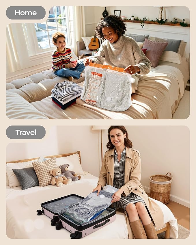 BAGSMART Vacuum Bags for Travel with Rechargeable Air Pump, Portable Space Saver Bags for Travel & Home, Vacuum Compression Seal Bag for Clothing, Blanket, 12 Pack Multicolor