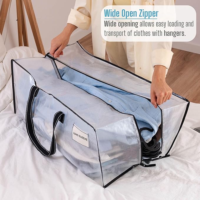 VENO 6 Pack Heavy Duty Moving Bags, Christmas Storage Bins with Lids, Clear Design, Alternative to Moving Boxes, Storage Bags for Clothes, Blankets, Comforters, Pillows, Camping (Clear, 6 Pack)