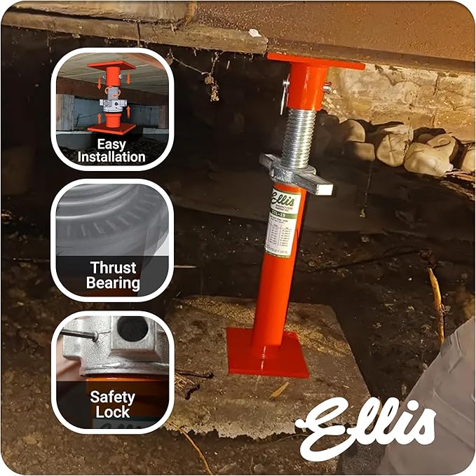 Ellis Manufacturing Light-Duty Steel Construction Jack - Adjustable Screw Jack Post for Floor Leveling, Beams, and Concrete - 18,000 lb Load Capacity - 19"-27" Adjustment, House Jacks for Leveling