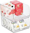 mDesign Wide Stackable Plastic Food Storage Organizer Bin Basket with Open Front for Household Kitchen Cabinets, Pantry, Offices, Closets, Bedrooms, Bathrooms - 10.2" Wide, 2 Pack - Clear