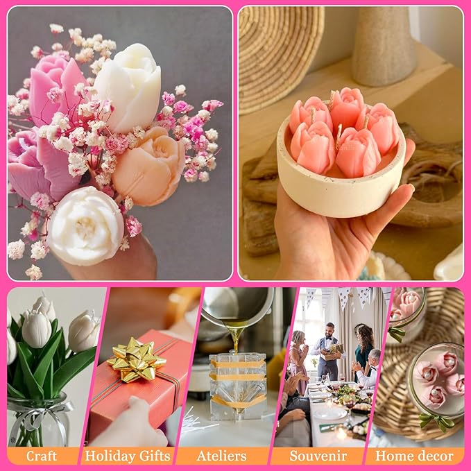 3 PCS Tulip Flower Silicone Molds 3D Floral Resin Candle Soap Mold,Candle molds for Candle Making for DIY Resin Crafts,Cake Decoration,Flower Fondant & Home Decor Casting