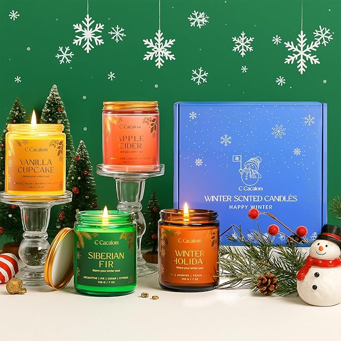 Christmas Soy Candles for Christmas Home Decor Non-Toxic Aromatherapy Scented Candles for Holiday Christmas Gifts, Cozy Cute Jar Candle, Winter Candle for Women Men, Vinilla Cupcake Candle