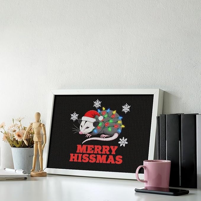 AIVKIEJK Diamond Painting Kits for Adults - Christmas Possum Merry Hissmas Painting DIY 5D Full Drill Diamond Dots Paintings with Diamonds Gem Art and Crafts Home Decor 8"x12"