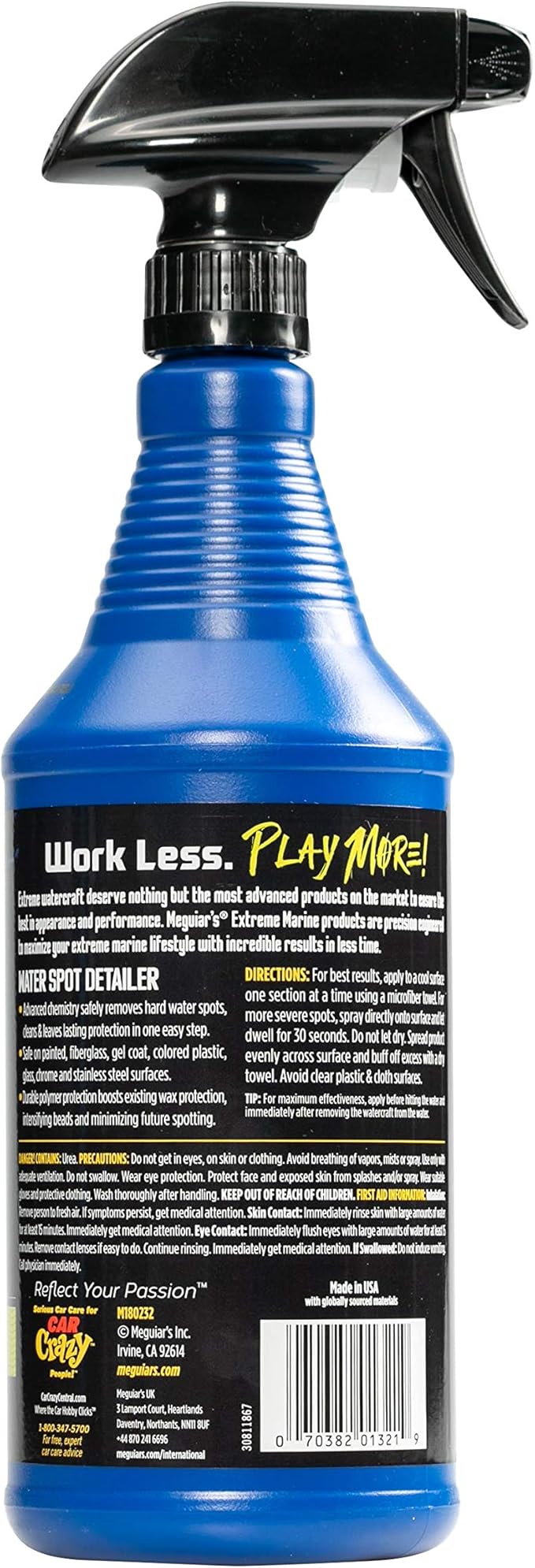 Meguiar's Extreme Marine All-Surface Detailer Spray for Comprehensive Marine Care, 32 oz, Effective Marine Water Spot Remover, Ensures a Streak-Free Shine for Gel Coats, Metals and Plastics