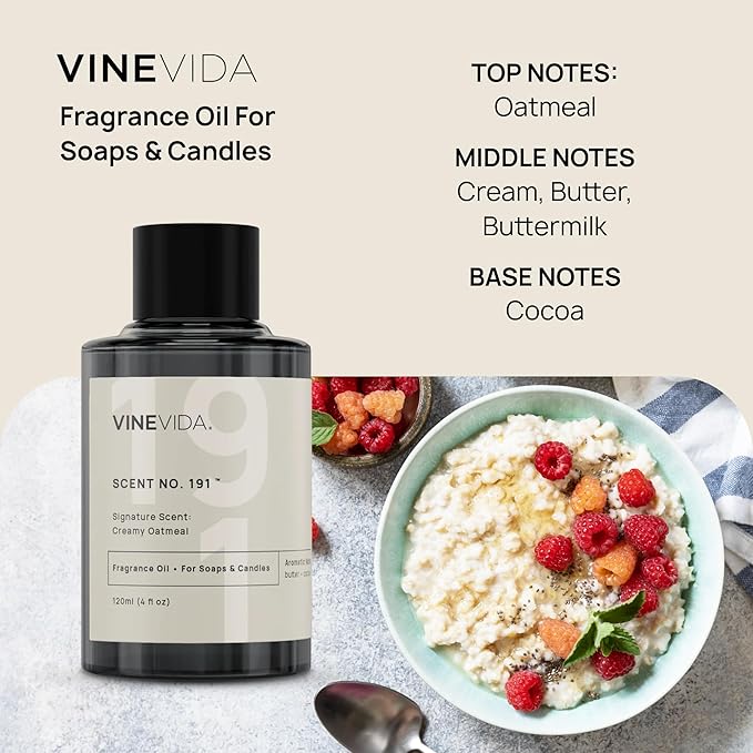 VINEVIDA [4oz] Creamy Oatmeal; Fragrance Oil for Candle Making and Soap Making - Premium Candle Scents for Soy Candles