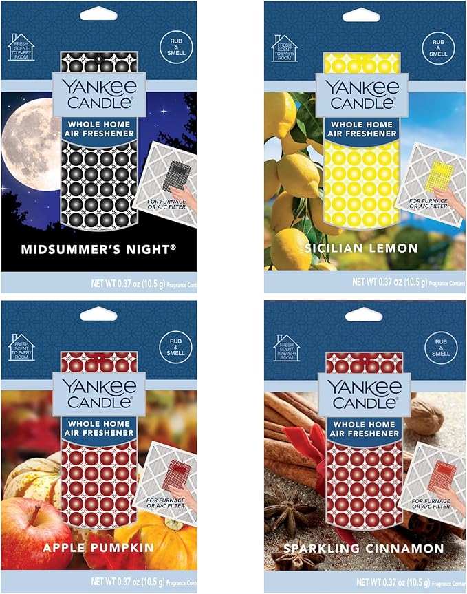 Yankee Candle Whole Home Air Freshener Variety Pack (Midsummer's Night, Sparkling Cinnamon, Apple Pumpkin, & Sicilian Lemon) (3ea / Pack of 12)