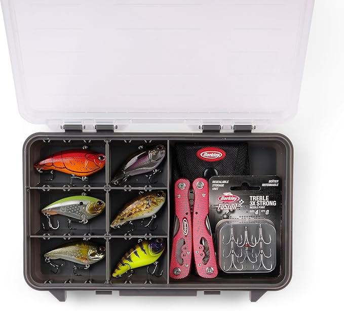 Plano StowAway 3600 50/50 Split Stow Tackle Box with Corrosion-Preventive Rustricor, Single Latch Design, Transparent DuraView Lid, Stackable Storage for Fishing Bait, Lures and Gear
