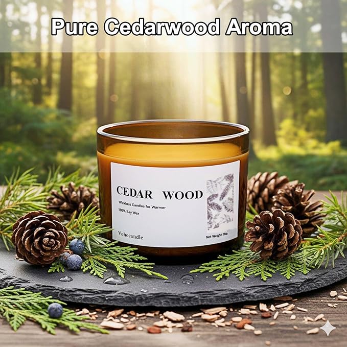 VOHO Cedar Wickless Candles Ideal for Candle Lamp Warmer, 9oz Soy Candle with Stirring Spoon & Lid, Cedarwood Wickless Candles for Candle Warmer Lamp, Winter Holiday Gifts for Men & Home Scented