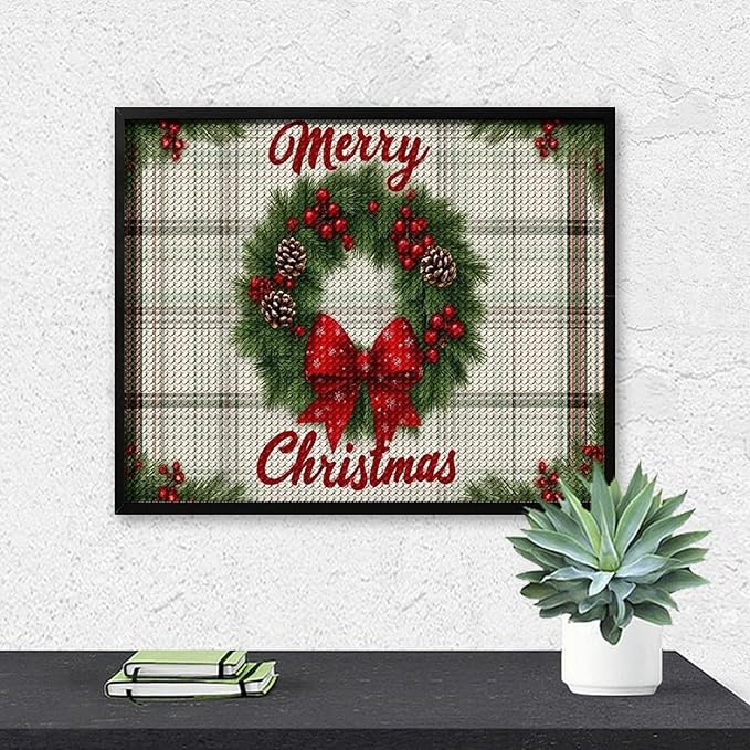 AIVKIEJK Diamond Painting Kits for Adults - Red Bow & Green Leaves Merry Christmas Painting DIY 5D Full Drill Diamond Dots Paintings with Diamonds Gem Art and Crafts Home Decor 16"x20"