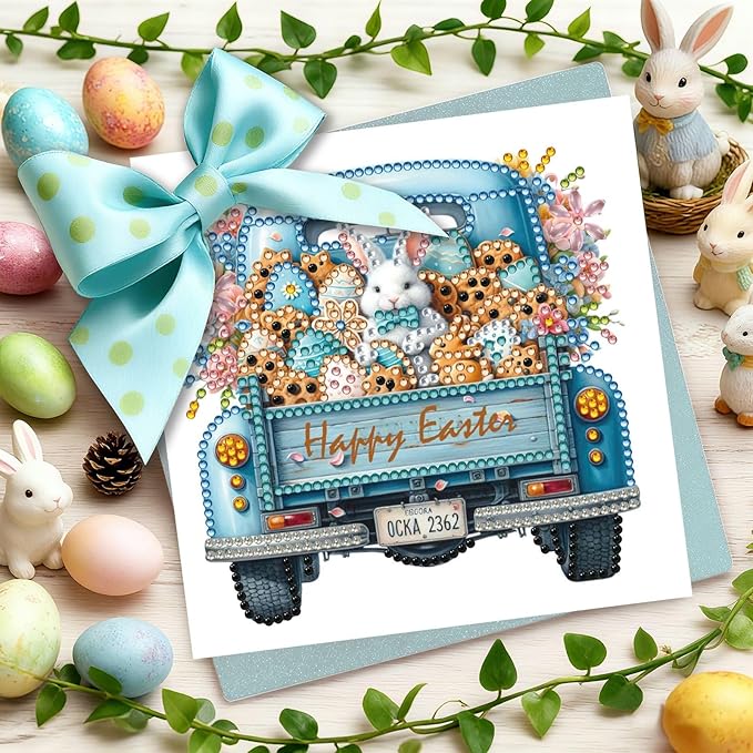 DoxQcs 5D Diamond Art Painting Greeting Cards Kit, DIY Cards for Blessings Congratulations Gifts, Greeting Card Set for Birthday Thanksgiving Day Christmas Halloween-Easter Truck
