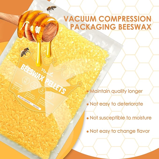VIPwax Yellow Beeswax Pellets 1LB, Natural Organic Beeswax, Beeswax for Candle Making, Body, Skin Care DIY, Lip Balm and Soap Making Supplies