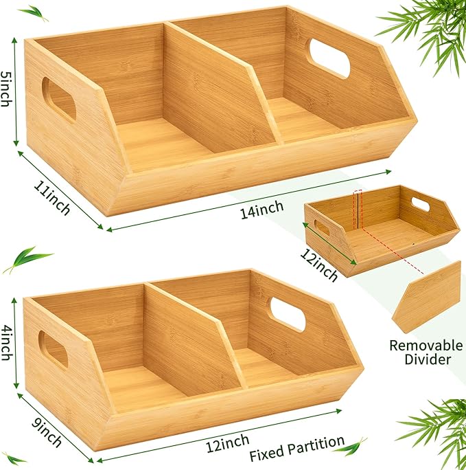 2 Set Bamboo Storage Bin, Pantry Organization and Storage Baskets, Kitchen Organization, Potato and Onion Storage Bin - Ideal for Pantry, Countertop, and Vegetable Storage