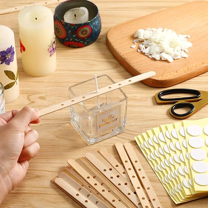 100pcs Wooden Candle Wick Holders - 3 Wick Candle Holders, Candle Making Wick Centering Tool with 7 Holes