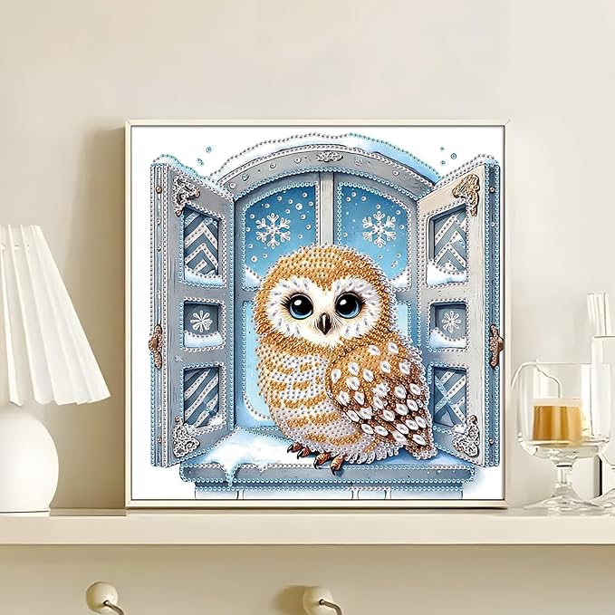 antor Christmas Diamond Painting Kit, 5D Special Shape Diamond Art for Adults, Snowy Owl DIY Crystal Rhinestones Diamond Painting, Holiday Wall Decor, Home Decoration, DIY Christmas Craft