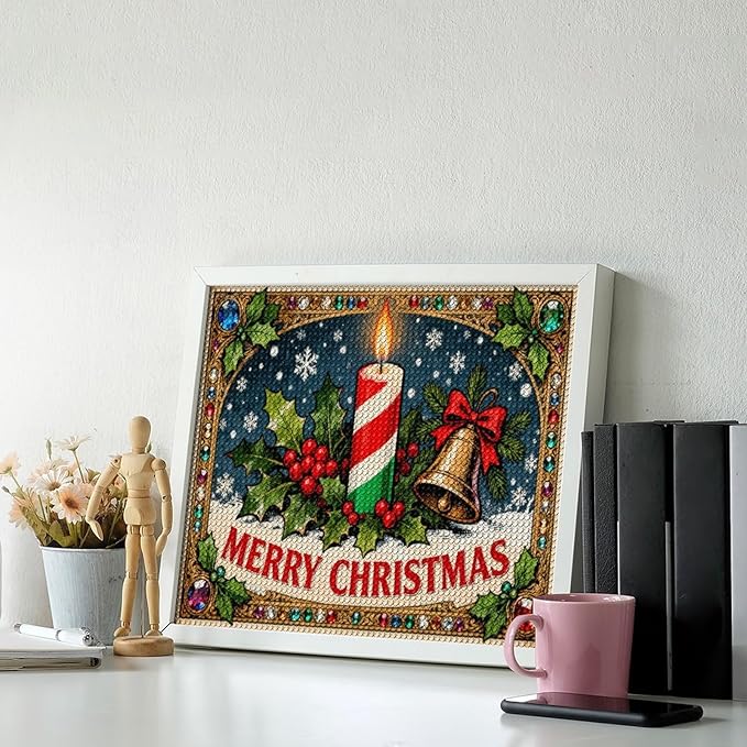 AIVKIEJK Diamond Painting Kits for Adults - Merry Christmas Candle & Holly Accents Painting DIY 5D Full Drill Diamond Dots Paintings with Diamonds Gem Art and Crafts Home Decor 16"x20"