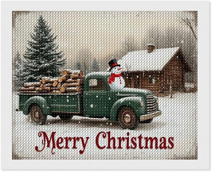 AIVKIEJK Diamond Painting Kits for Adults - Christmas Truck with Snowman & Cabin Winter Painting DIY 5D Full Drill Diamond Dots Paintings with Diamonds Gem Art and Crafts Home Decor 16"x20"