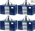 VENO 4 Pack Moving Bags with Clear Window, Heavy Duty Storage Bins with Lid, Around Handles, Tag, Zippers, Extra Large Totes Packing Moving Boxes Supplies for College Dorm Clothes, (Blue, 4 Packs)