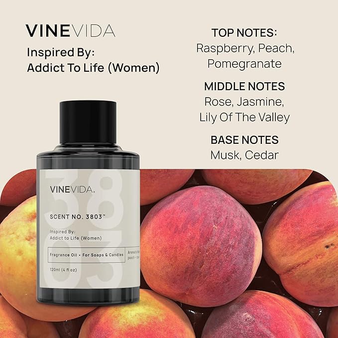 VINEVIDA [4 Oz] Scent No. 3803 Inspired by Addict to Life (Women); Fragrance Oil for Candle Making and Soap Making - Premium Candle Scents for Soy Candles