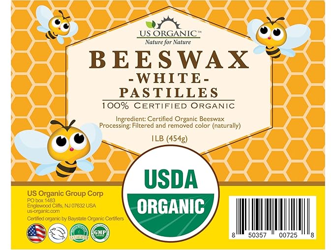 US Organic Beeswax 100% Pure White Pastilles, USDA Certified, for DIY Candle, Lip Balm, Body Cream, Lotion, Deodorant, Crayon, and Many More uses. 16 oz (Large)