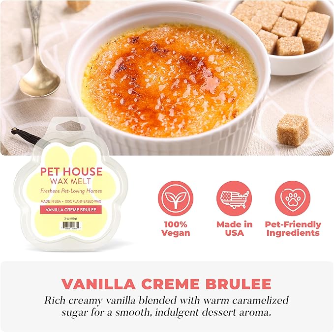 Pet House Vanilla Crème Brulee Wax Melts - Long-Lasting Scented Wax Melts Plant Based, Pet Friendly Pack of 2