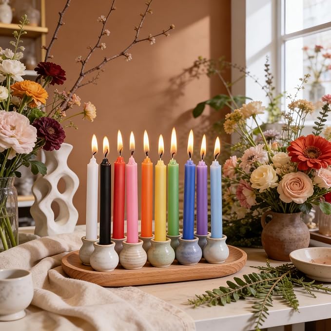 Viyffo 40 Pack Taper Chime Candles, 4 Inch Mini Unscented Dripless Candles, 1.5 Hour Burn Time, 10 Colors for Rituals, Meditation, Prayer, Wicca & Pagan Spells, Home Décor