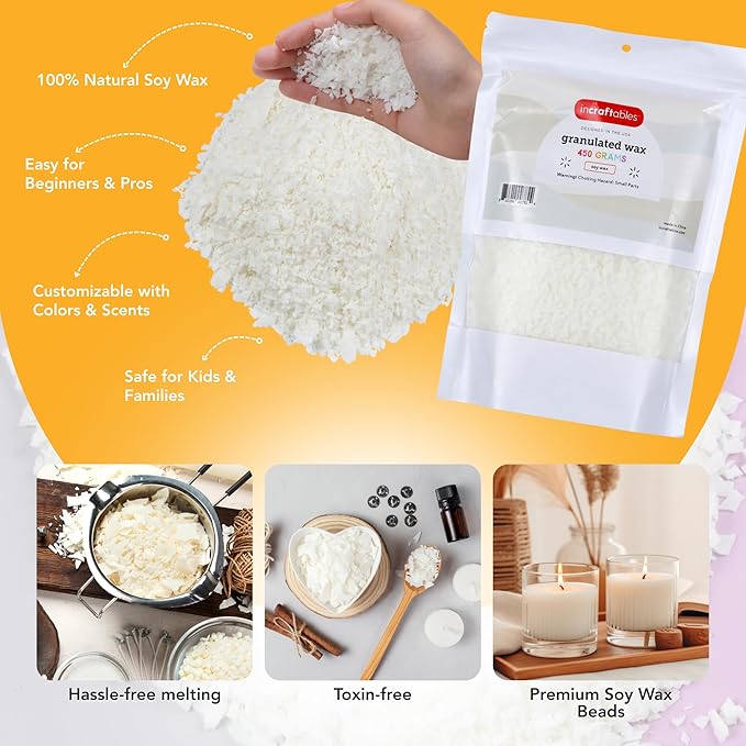 Incraftables Soy Wax for Candle Making – 1 lb Natural Candle Wax – DIY Candle Supplies for Kids & Adults – Wax Melts, Unscented Soy Candle Wax Flakes for Candle Kits & Crafts