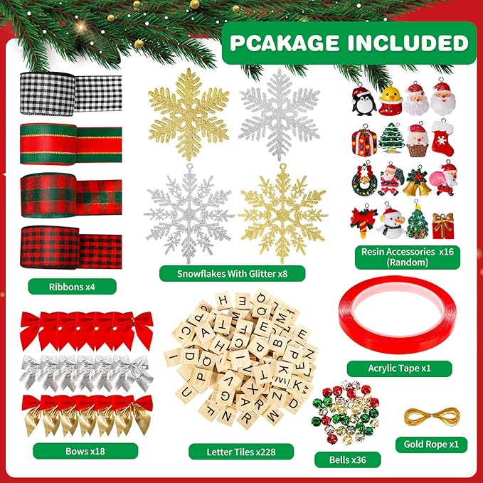 MGparty 312 Pieces Christmas Ornaments DIY Christmas Tree Ornaments Xmas Arts and Crafts Decorations Supplies for Kids Adults