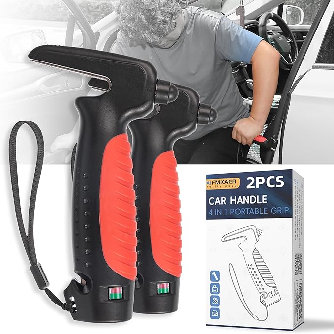 4 in 1 Car Door Handle Assist for Elderly 2PCS - Multifunction Car Transfer Aid - Help Elderly Get Out of Car, Auto Cane Portable Vehicle Support Handle for Seniors, Handicapped, Max 450 Pounds