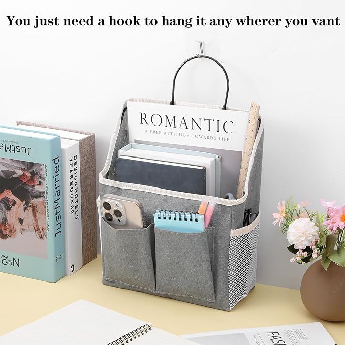 Wall Hanging Storage Bag Cotton Linen Hanging Storage Basket with Pockets Over the Door Organizer Wall File Organizers Desktop Organizer Basket For Kitchen Bedroom Bathroom Office Camper