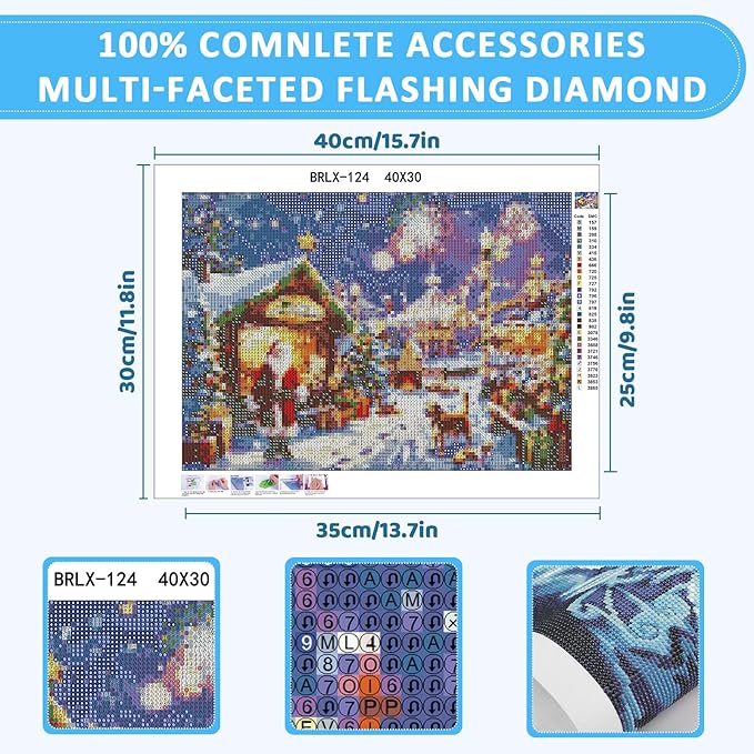 Skyboda Christmas Diamond Art Kits for Adults Beginners, Christmas Eve Landscape Diamond Painting Kits for Adults,5D Full Drill DIY Diamond Dot Gem Art Kit Wall Home Decor Arts Craft 12x16 inch