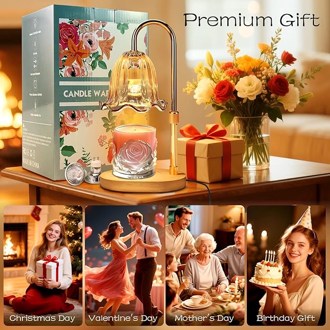 Banbanda Electric Candle Warmer Lamp with Timer: Adjustable Height & Brightness, Wax Warmer for Scented Wax with 2 Bulbs, Ideal for Home Decor
