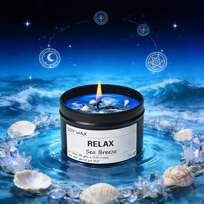 Chloefu LAN Sea Breeze Crystal Candle, Relaxing Aromatherapy for Stress Relief, Calm Moments | Just Chill Scented Candle for Home, Self Care, Gift for Her/Him