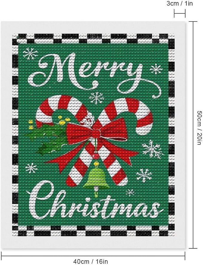 AIVKIEJK Diamond Painting Kits for Adults - Festive Merry Christmas Red Bow, Candy Cane & Bell Painting DIY 5D Full Drill Diamond Dots Paintings with Diamonds Gem Art and Crafts Home Decor 16"x20"