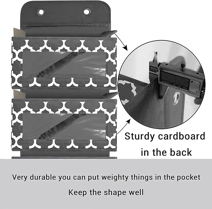 Over The Door Hanging Organizer with 5 Large Pockets - Wall Mount Pantry Storage with Clear PVC Window & 2 Big Metal Hooks for Closet,Bathroom,Nursery,Bedroom,Dorm,Baby Diapers,Kids Toys (Dark Gray)