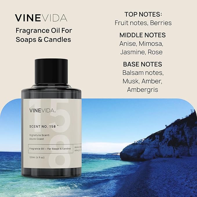 VINEVIDA [4 oz] Azure Coast; Fragrance Oil for Candle Making and Soap Making - Premium Candle Scents for Soy Candles