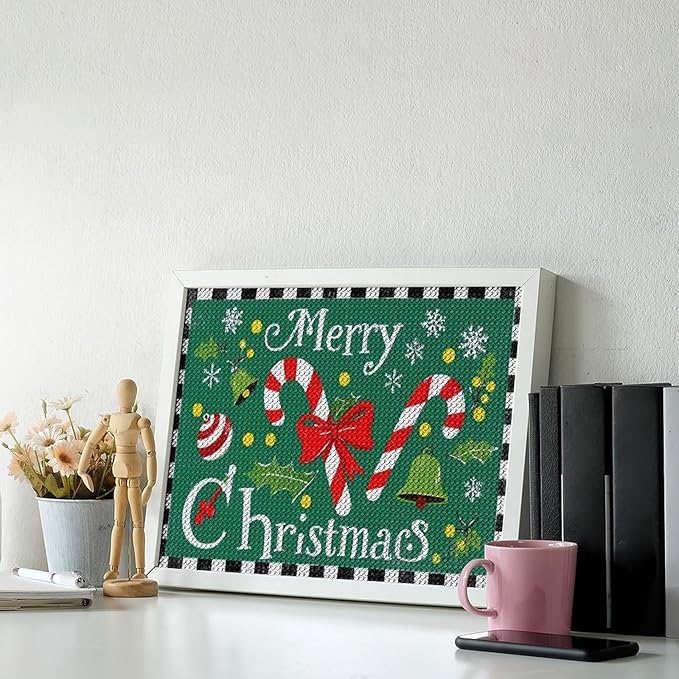 AIVKIEJK Diamond Painting Kits for Adults - Festive Merry Christmas Red Bow, Candy Cane & Bell Painting DIY 5D Full Drill Diamond Dots Paintings with Diamonds Gem Art and Crafts Home Decor 12"x16"