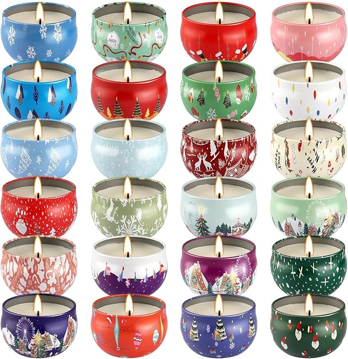 24 Pack Christmas Scented Candles Gift Set for Woman, Jar Candle, 2.5 oz Soy Wax Tin Candle-Ideal Gift for Travel Home Décor,Aromatherapy