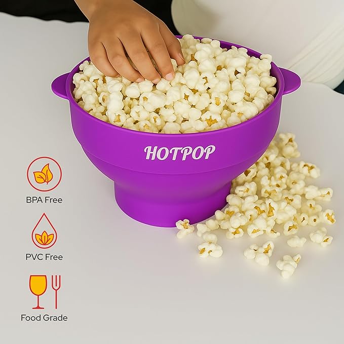 The Original Hotpop Microwave Popcorn Popper, Silicone Popcorn Maker, Collapsible Bowl BPA-Free and Dishwasher Safe- 20 Colors Available (Purple)