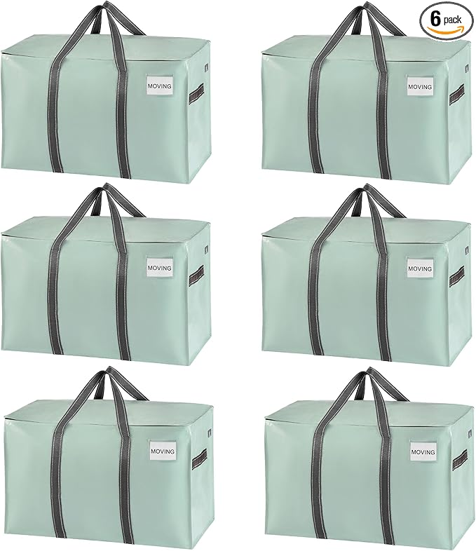 VENO 6 Pack Heavy Duty Moving Bags, Extra Large Storage Bags with Reinforced Handles & Strong Zippers, Foldable & Reusable Moving Box Alternative for Clothes & Dorm Storage